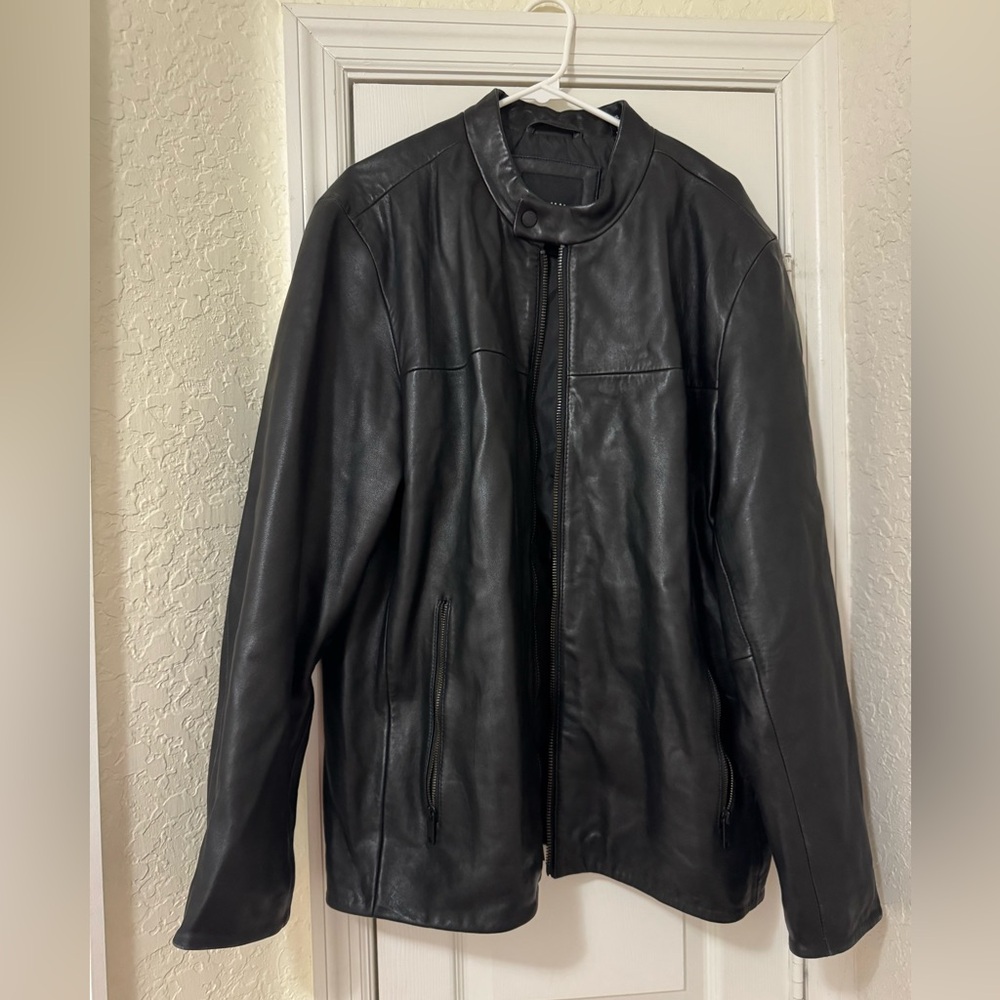 DKNY Black Leather Bomber Jacket